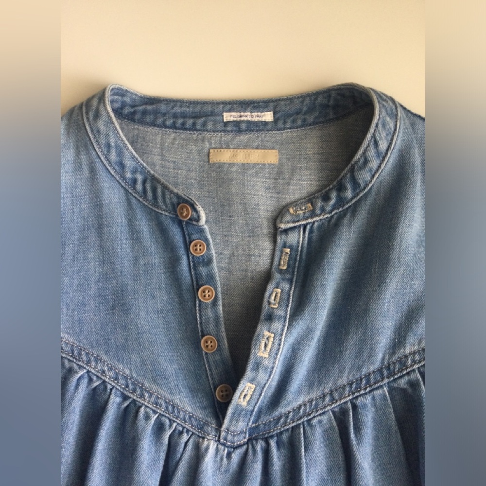 MOTHER Denim The Giggler Top Salt/Lime Blue Jean Button Babydoll S $255 - Picture 9 of 16